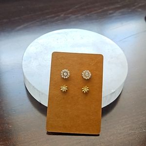 Trendy rhinestone and gold plated earrings.  Two sets.
